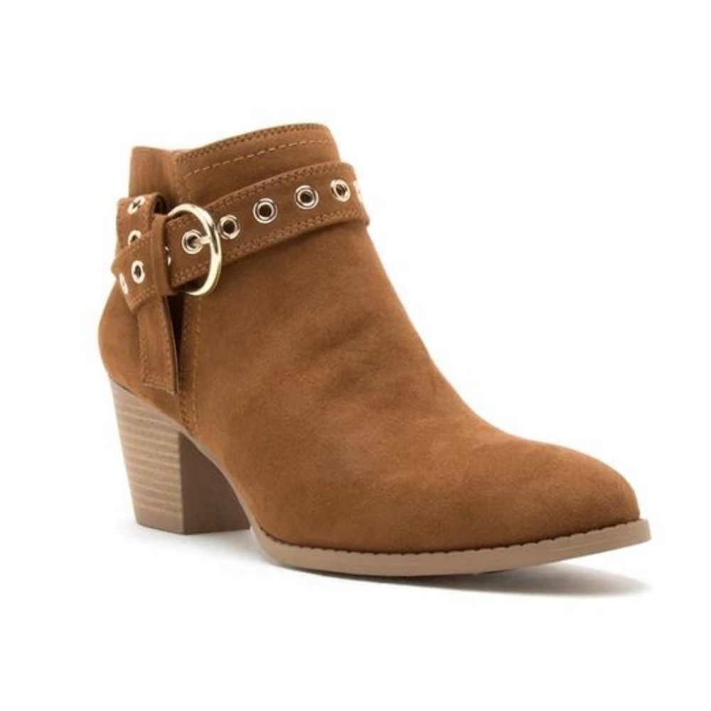 ❤Ankle Heel Maple Suede Belted Bootie